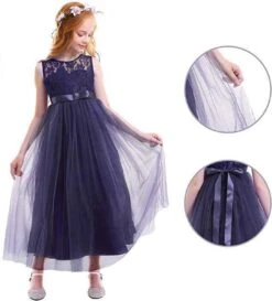 Communie Jurk Bruidsmeisjes Jurk Bruidsjurk Donker Blauw 164-170 (170) Prinsessen Jurk Feestjurk + Bloemenkrans -Trendyo Trendy Winkel 1087x1200