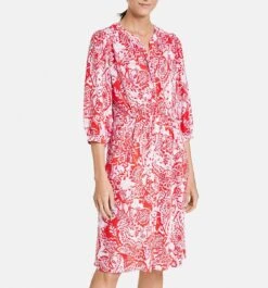 GERRY WEBER Dames Midi-jurk Ecru/Weiss/Rot/Orange Druck-44 -Trendyo Trendy Winkel 1120x1200