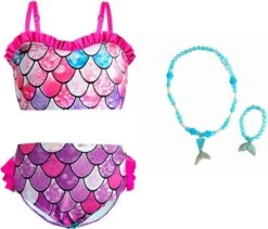 Zeemeermin Bikini Kinderen Roze 128-134 (140) + Ketting En Armband Zeemeermin Jurk Verkleedkleding