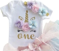 3 In 1 Set Cakesmash Outfit Meisje Babykleding Roze Paars Unicorn 1 Jaar / Eerste Verjaardag Jurk Eenhoorn Outfit Meisje