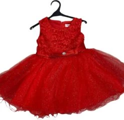 Merkloos Meisjes Jurk - Feest Jurk - Glitter Jurk - Mode Voor Meisjes - 6 Jaar - Rood Met Glitter