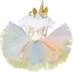 3 In 1 Set Cakesmash Outfit Meisje Babykleding Roze Paars Pastel Unicorn 1 Jaar / Eerste Verjaardag Jurk Eenhoorn Outfit Meisje