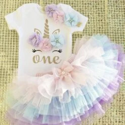 3 In 1 Set Cakesmash Outfit Meisje Babykleding Roze Paars Unicorn 1 Jaar / Eerste Verjaardag Jurk Eenhoorn Outfit Meisje -Trendyo Trendy Winkel 1200x1200 11