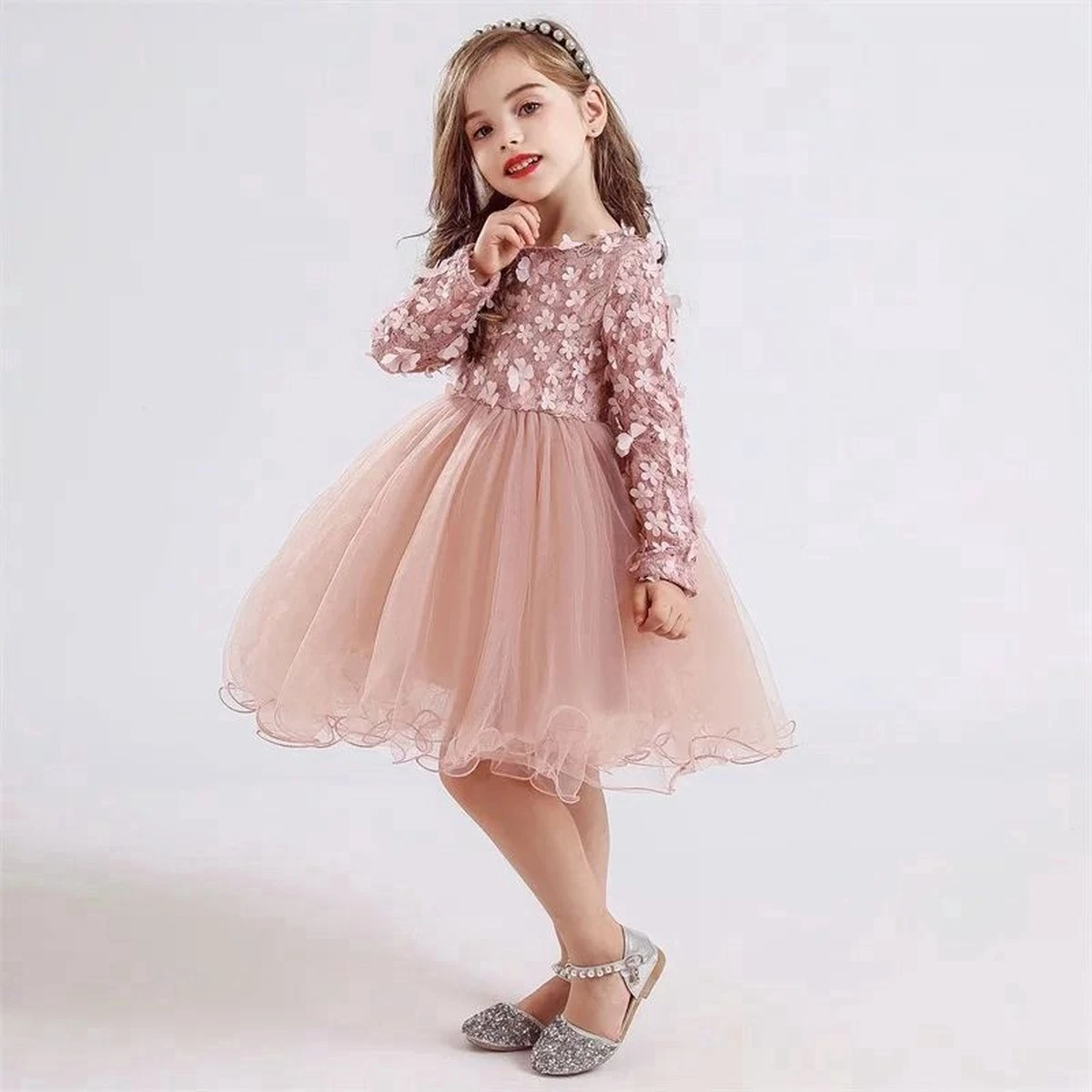 Baby Jurk / Meisjes Jurk / Prinsessenjurk / Roze Tule / Partyjurk / Feestjurk / Bloemen / Kant / Maat 116/ Maat 122 4 Baby Jurk / Meisjes Jurk / Prinsessenjurk / Roze Tule / Partyjurk / Feestjurk / Bloemen / Kant / Maat 116/ Maat 122 - Afbeelding 2