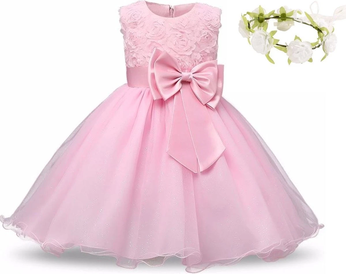 Communie Jurk Bruidsmeisjes Jurk Bruidsjurk 128-134 (140) Prinsessenjurk Feestjurk Roze Met Roosjes + Bloemenkrans 3 Communie Jurk Bruidsmeisjes Jurk Bruidsjurk 128-134 (140) Prinsessenjurk Feestjurk Roze Met Roosjes + Bloemenkrans