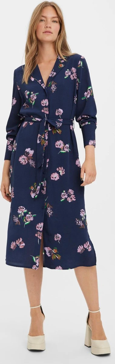 Vero Moda Jurk Vmlydia Ls Calf Shirt Dress Wvn 10278874 Navy Blazer Dames Maat - L 4 Vero Moda Jurk Vmlydia Ls Calf Shirt Dress Wvn 10278874 Navy Blazer Dames Maat - L - Afbeelding 2