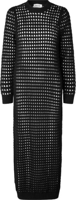 Zwarte Lange Crochet Jurk Camden - Modstrom - Maat L