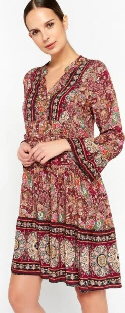 LOLALIZA Babydoll Jurk Met Paisleyprint - Fuchsia - Maat L