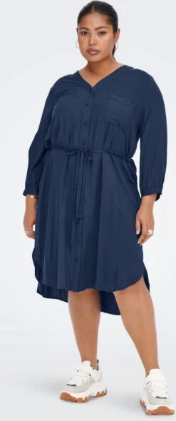 ONLY CARMAKOMA CARDENIZIA 3/4 SHIRT BLK DRESS WVN Dames Jurk - Maat 50