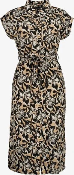 TwoDay Dames Jurk Met Bloemen Beige Zwart - Maat M