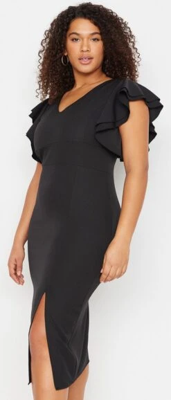 Trendyol Vrouwen Gepofte/ruche Mouw V-hals Bodycon Plus Size Jurk 21 Trendyol Vrouwen Gepofte/ruche Mouw V-hals Bodycon Plus Size Jurk -Trendyo Trendy Winkel 513x1200 3