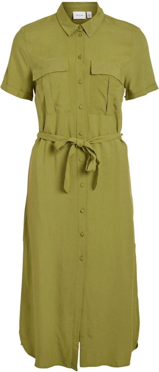 Vila Jurk Vielaine S/s Mid Calf Shirt Dress/s 14085024 Calliste Green Dames Maat - 42 3 Vila Jurk Vielaine S/s Mid Calf Shirt Dress/s 14085024 Calliste Green Dames Maat - 42