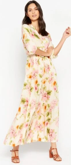 LOLALIZA Maxi-jurk Met Bloemenprint - Beige - Maat 48