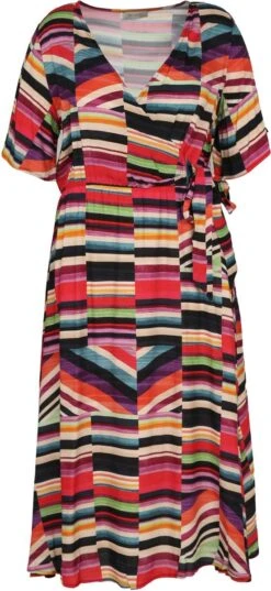 Promiss Halflange, Gestreepte Jurk In Viscose Met Valse Wikkelkraag -Trendyo Trendy Winkel 552x1200 14