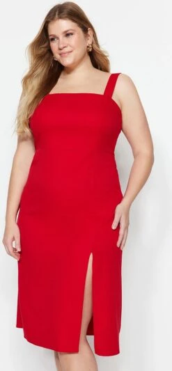Trendyol Vrouwen Standaard Mouw Vierkante Kraag Bodycon Plus Size Jurk -Trendyo Trendy Winkel 556x1200 4