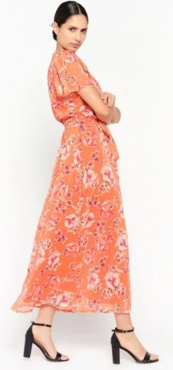 LOLALIZA Maxi-jurk Met Bloemenprint - Oranje - Maat 40