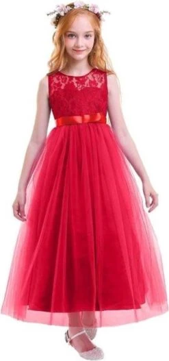 Communie Jurk Bruidsmeisjes Jurk Bruidsjurk Rood 134-140 (140) Prinsessen Jurk Feestjurk Met Bloemenkrans -Trendyo Trendy Winkel 562x1200