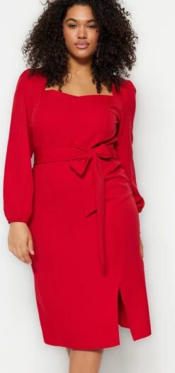 Trendyol Vrouwen Ballon Mouw Vierkante Kraag Verschuiving Grote Maten Jurk -Trendyo Trendy Winkel 564x1200 10