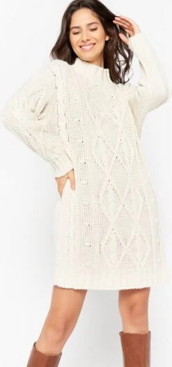 LOLALIZA Gebreide Trui-jurk - Ecru - Maat M