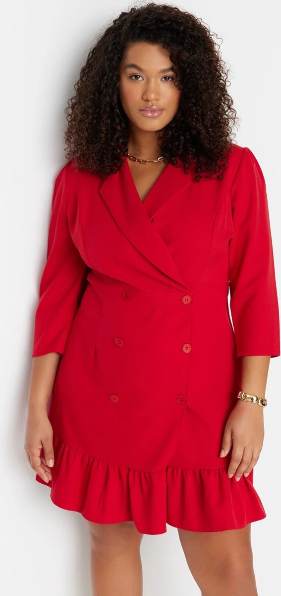 Trendyol Vrouwen Standaard Mouw Reverskraag Basis Grote Maten Jurk 12 Trendyol Vrouwen Standaard Mouw Reverskraag Basis Grote Maten Jurk - Afbeelding 10