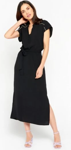 LOLALIZA Midi-jurk Met V-hals - Zwart - Maat 44