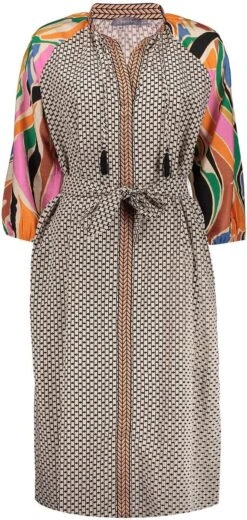 Geisha Jurk Midi Dress Mix And Match Print 37147 20 Off-white/coral Combi Dames Maat - XS -Trendyo Trendy Winkel 570x1200