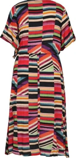 Promiss Halflange, Gestreepte Jurk In Viscose Met Valse Wikkelkraag -Trendyo Trendy Winkel 580x1200 11