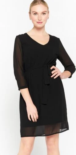 LOLALIZA Voile Jurk Met V-hals - Zwart - Maat 40