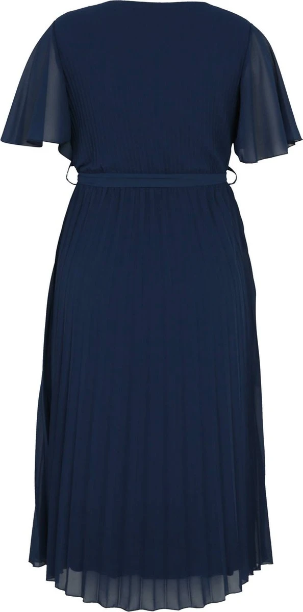 Promiss Halflange, Effen Plisséjurk Met Valse Wikkelkraag 4 Promiss Halflange, Effen Plisséjurk Met Valse Wikkelkraag - Afbeelding 2