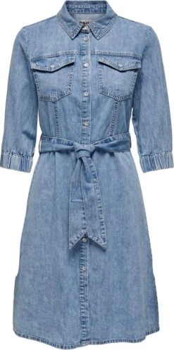 Only Jurk Onlhelle Harlow Ss Belted Dnm Dress 15269104 Medium Blue Demin Dames Maat - M