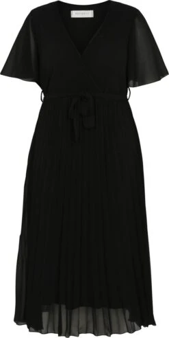 Promiss Halflange, Effen Plisséjurk Met Valse Wikkelkraag