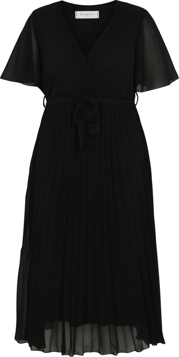 Promiss Halflange, Effen Plisséjurk Met Valse Wikkelkraag 3 Promiss Halflange, Effen Plisséjurk Met Valse Wikkelkraag