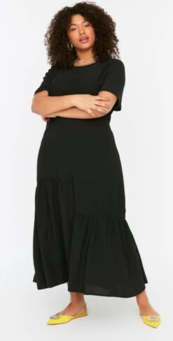 Trendyol Vrouwen Standaard Mouw Ronde Hals Ruche Zoom Grote Maten Jurk -Trendyo Trendy Winkel 607x1200 10