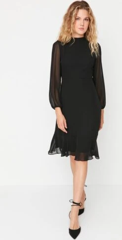 Trendyol Vrouwen Ballon Mouw Staande Kraag A-lijn Jurk -Trendyo Trendy Winkel 613x1200 3