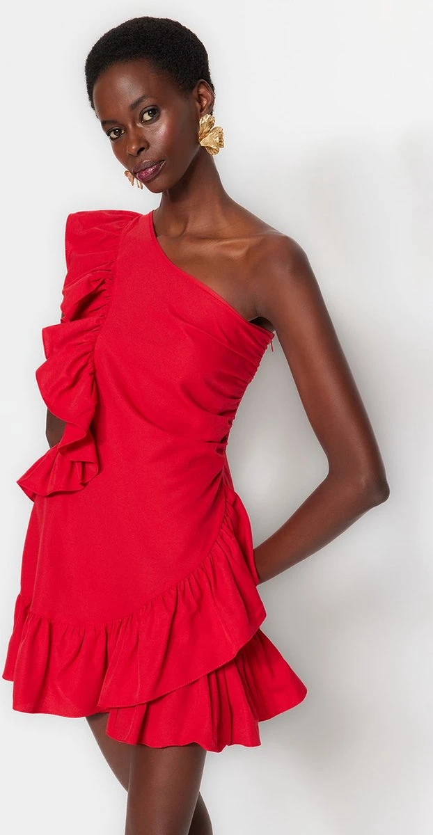 Trendyol Vrouwen Standaard Mouw Asymmetrische Kraag Schaatser Jurk 9 Trendyol Vrouwen Standaard Mouw Asymmetrische Kraag Schaatser Jurk - Afbeelding 7