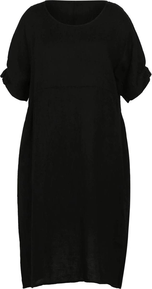 Paprika Korte, Effen Jurk In Linnen Met Balbodem 3 Paprika Korte, Effen Jurk In Linnen Met Balbodem