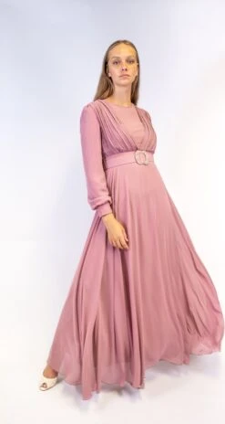 Shoppen Voor Iedereen - Avondjurk Met Riem- Paars- Maat 42- Feestjurk - Lichtpaars - Dames Jurk - Met Glitter Riem