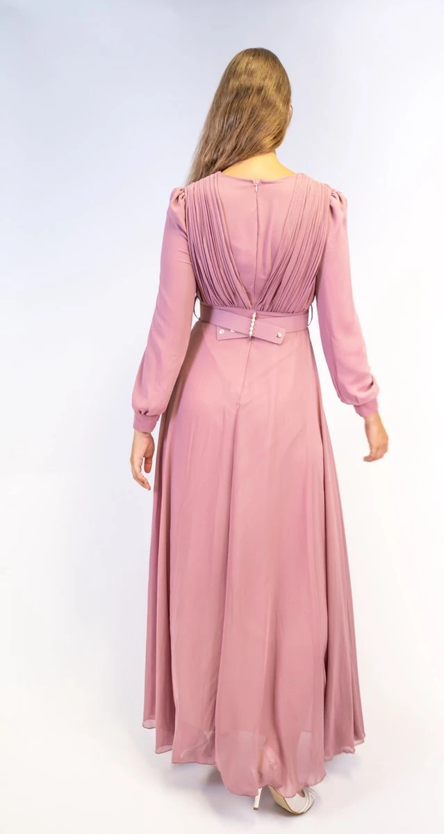 Shoppen Voor Iedereen - Avondjurk Met Riem- Paars- Maat 42- Feestjurk - Lichtpaars - Dames Jurk - Met Glitter Riem 4 Shoppen Voor Iedereen - Avondjurk Met Riem- Paars- Maat 42- Feestjurk - Lichtpaars - Dames Jurk - Met Glitter Riem - Afbeelding 2