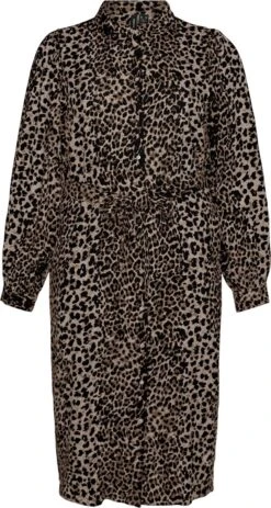 VERO MODA VMKITTIE MDOT LS CALF SHIRT DRESS CUR Dames Jurk - Maat 42