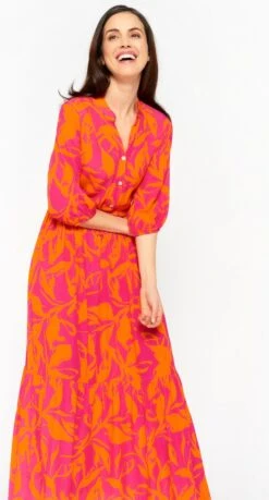 LOLALIZA Maxi-jurk Met Bloemenprint - Fuchsia - Maat 48