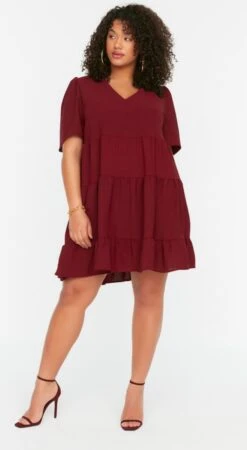 Trendyol Vrouwen Standaard Mouw V-hals A-lijn Grote Maten Jurk -Trendyo Trendy Winkel 659x1200 4