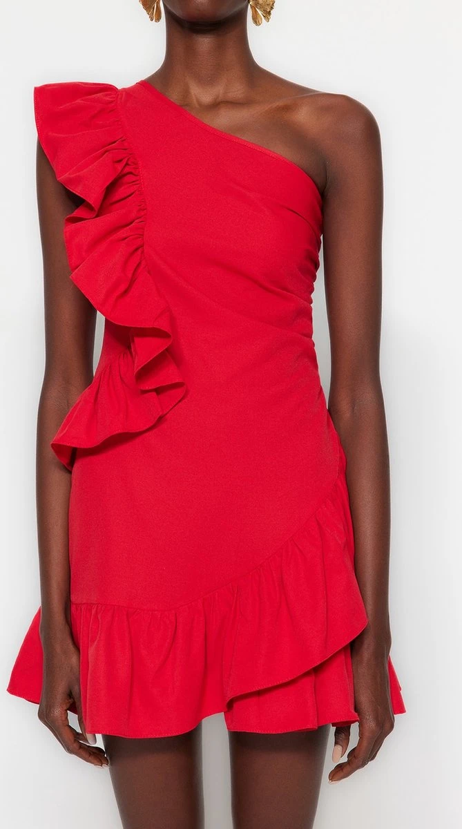 Trendyol Vrouwen Standaard Mouw Asymmetrische Kraag Schaatser Jurk 10 Trendyol Vrouwen Standaard Mouw Asymmetrische Kraag Schaatser Jurk - Afbeelding 8