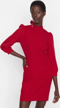 Trendyol Vrouwen Ballon Mouw Staande Kraag Bodycon Jurk -Trendyo Trendy Winkel 672x1200 10