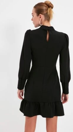 Trendyol Vrouwen Ballon Mouw Staande Kraag Ruche Zoom Jurk -Trendyo Trendy Winkel 672x1200