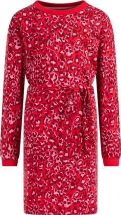 WE Fashion Meisjes Jurk Met Dessin En Strikceintuur - Maat 122/128