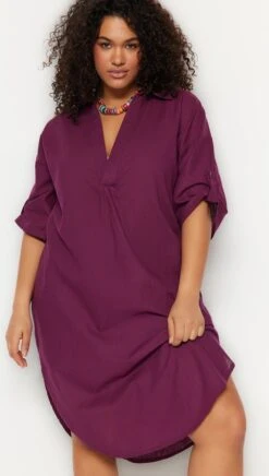 Trendyol Vrouwen Off-shoulder Ronde Hals Verschuiving Grote Maten Jurk -Trendyo Trendy Winkel 680x1200 7
