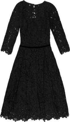 La V Bloemen Kant Jurk Met Een Knop Sluiting Aan De Achterkant Zwart 164