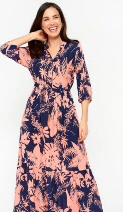 LOLALIZA Maxi-jurk Met Bloemenprint - Marine Blauw - Maat 48