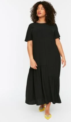 Trendyol Vrouwen Standaard Mouw Ronde Hals Ruche Zoom Grote Maten Jurk -Trendyo Trendy Winkel 702x1200 7