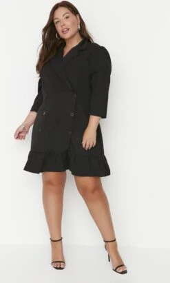 Trendyol Vrouwen Standaard Mouw Reverskraag Basis Grote Maten Jurk -Trendyo Trendy Winkel 721x1200 8